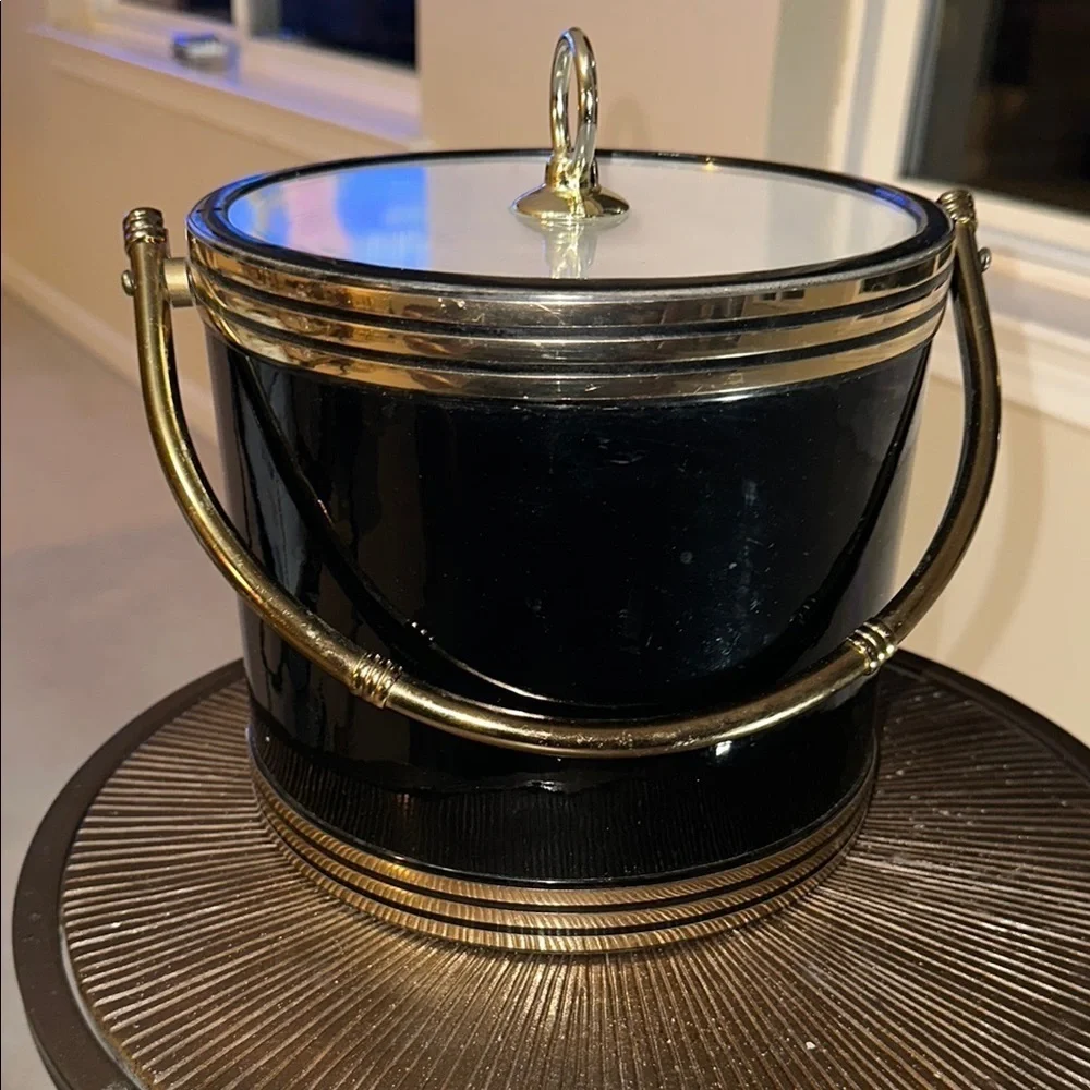 Shelton Vintage Black and Gold Ice Bucket with Handle